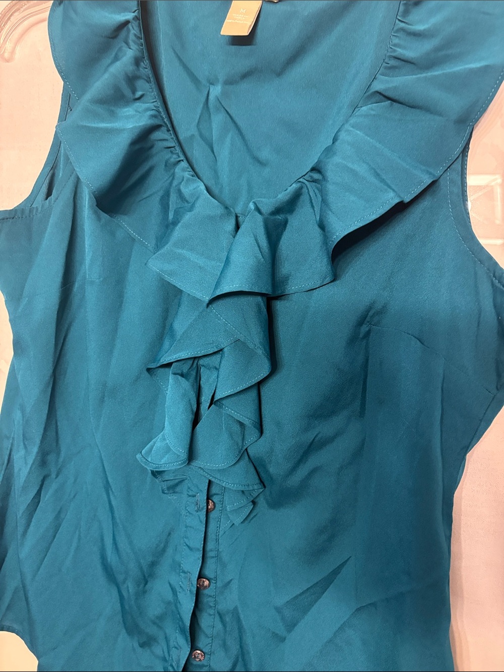 Banana Republic Sleeveless Ruffle Front Blouse - Teal